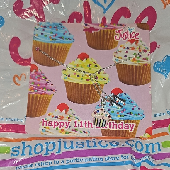 Justice Silver 11th Birthday Cupcake Necklace- NEW - Picture 1 of 4